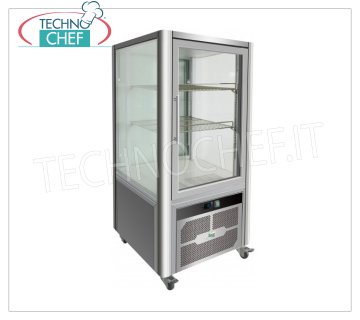 Technochef - Vetrina FRIGO per PASTICCERIA, 1 Porta, Ventilata, Temp.+2°/+8°C, lt.200, Classe C, Mod.G-VGP200R Vetrina refrigerata professionale per pasticceria, 1 porta, 4 lati espositivi, 2 ripiani, Ventilata, temperatura +2°/+8°C, capacità lt.200, Classe C, illuminazione a led, V.230/1, Kw.0,26, Peso 96 Kg, dim.mm.701x742x1300h