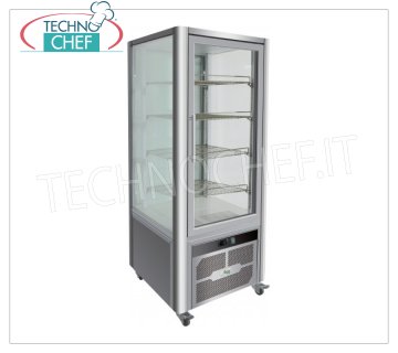 Technochef - Vetrina FRIGO per PASTICCERIA, 1 Porta, Ventilata, Temp.+2°/+8°C, lt.408, Classe B,Mod.G-VGP400R Vetrina refrigerata professionale per pasticceria, 1 porta, 4 lati espositivi, 4 ripiani, Ventilato, temperatura +2°/+8°C, capacità lt.408, Classe B, illuminazione a led, V.230/1, Kw.0,33, Peso 180 Kg, dim.mm.706x740x1800h