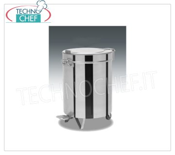 Pattumiera in acciaio inox su ruote, capacità lt.50 Pattumiera tonda in acciaio inox su ruote, coperchio con apertura a pedale, da litri 50, peso 7 Kg, dim.mm.390x540x610h