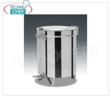 Pattumiera in acciaio inox su ruote, capacità lt.75 Pattumiera tonda in acciaio inox su ruote, coperchio con apertura a pedale, da litri 75, peso 8 Kg, dim.mm.460x610x610h