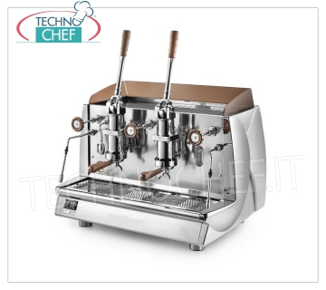 WEGA - Macchine Caffè Espresso 2 Gruppi a LEVA, Professionale per Bar,  Mod. ALE2VLV Macchina Caffè espresso Professionale per Bar, con 2 gruppi di erogazione a Leva, Linea Vela Vintage, Marca WEGA, capacità caldaia lt.12, 2 lance vapore, 1 prelievo acqua calda, V.230/3-400-3+N, Kw.3,9/4,2, Peso 88 Kg, dim.mm.770x560x580h