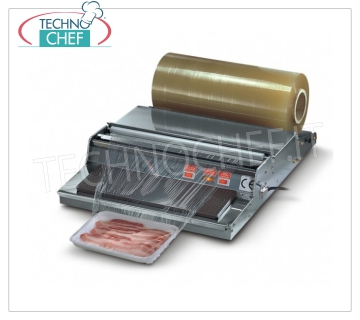 TECHNOCHEF - Impacchettatrice manuale da banco per pellicola, Mod.WP450 DISPENSER AUTOMATICO da banco per pellicola, in ACCIAIO INOX, PIANO RISCALDANTE da mm 385x125 regolabile tramite TERMOSTATO, V. 230/1, Kw 0,65, dimensioni mm 485x600x140